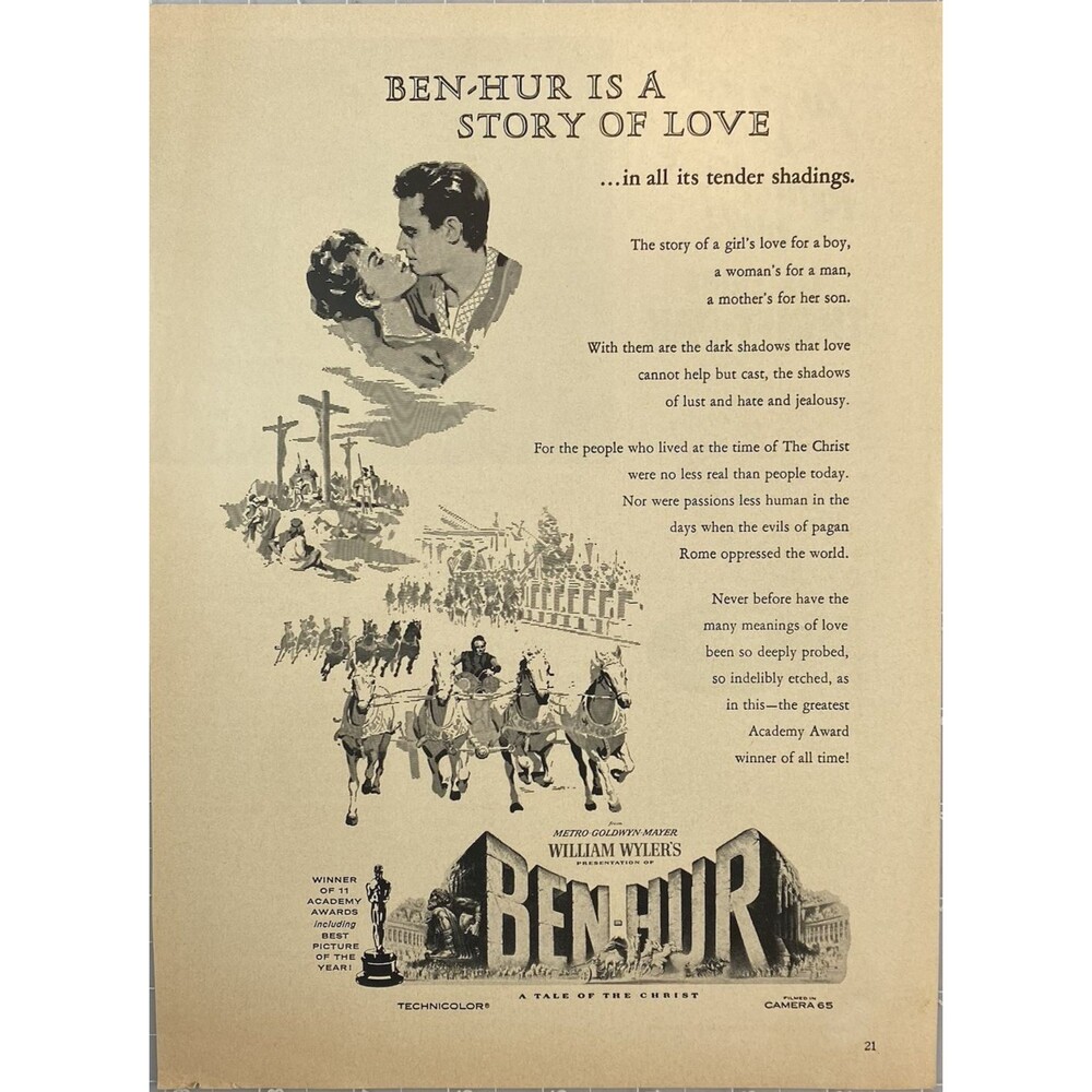 MGM Pictures "BEN-HUR" A Tale of the Christ Vintage Print Ad 1960's